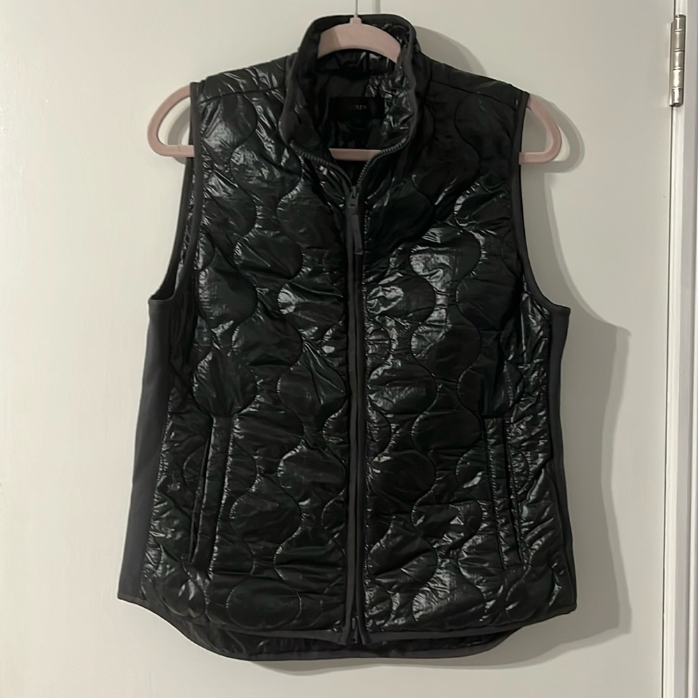 J Crew Shiny Black Puffer Vest Medium